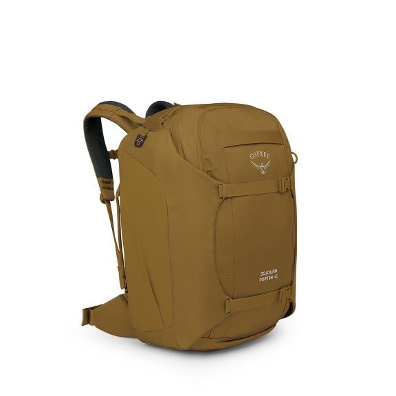 Side image of the Osprey Sojourn Porter Travel Pack 46 in the color Brindle Brown
