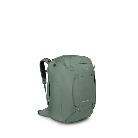 Side image of the Osprey Sojourn Porter Travel Pack 60 in the color Koseret Green