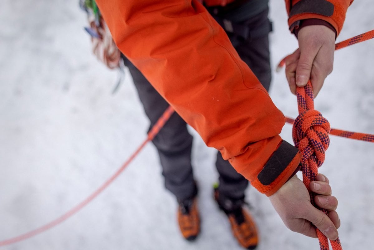 Checking ropes before ice climbing