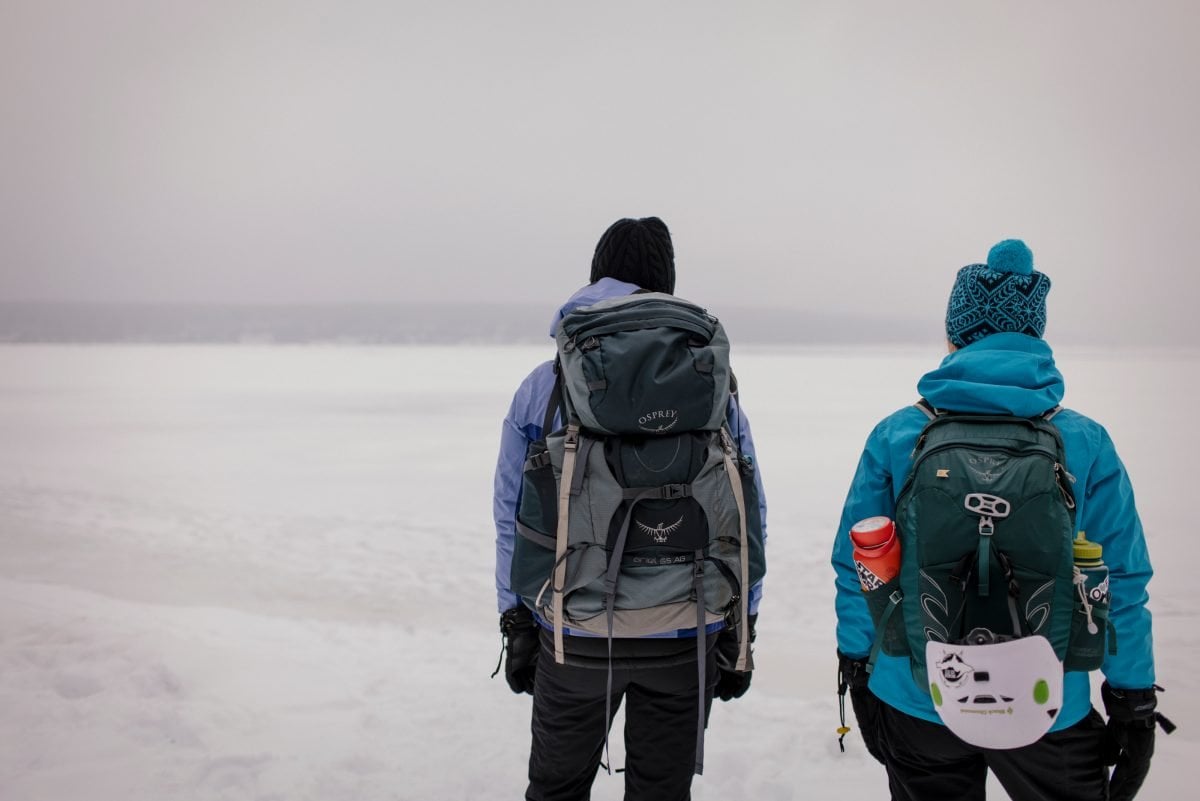 Women preparing to ice climb